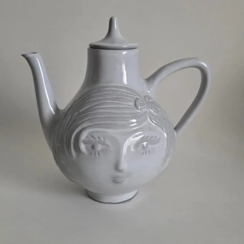 Jonathan Adler Utopia Boy & Girl Two Face Teapot Gray w/ Lid Retired